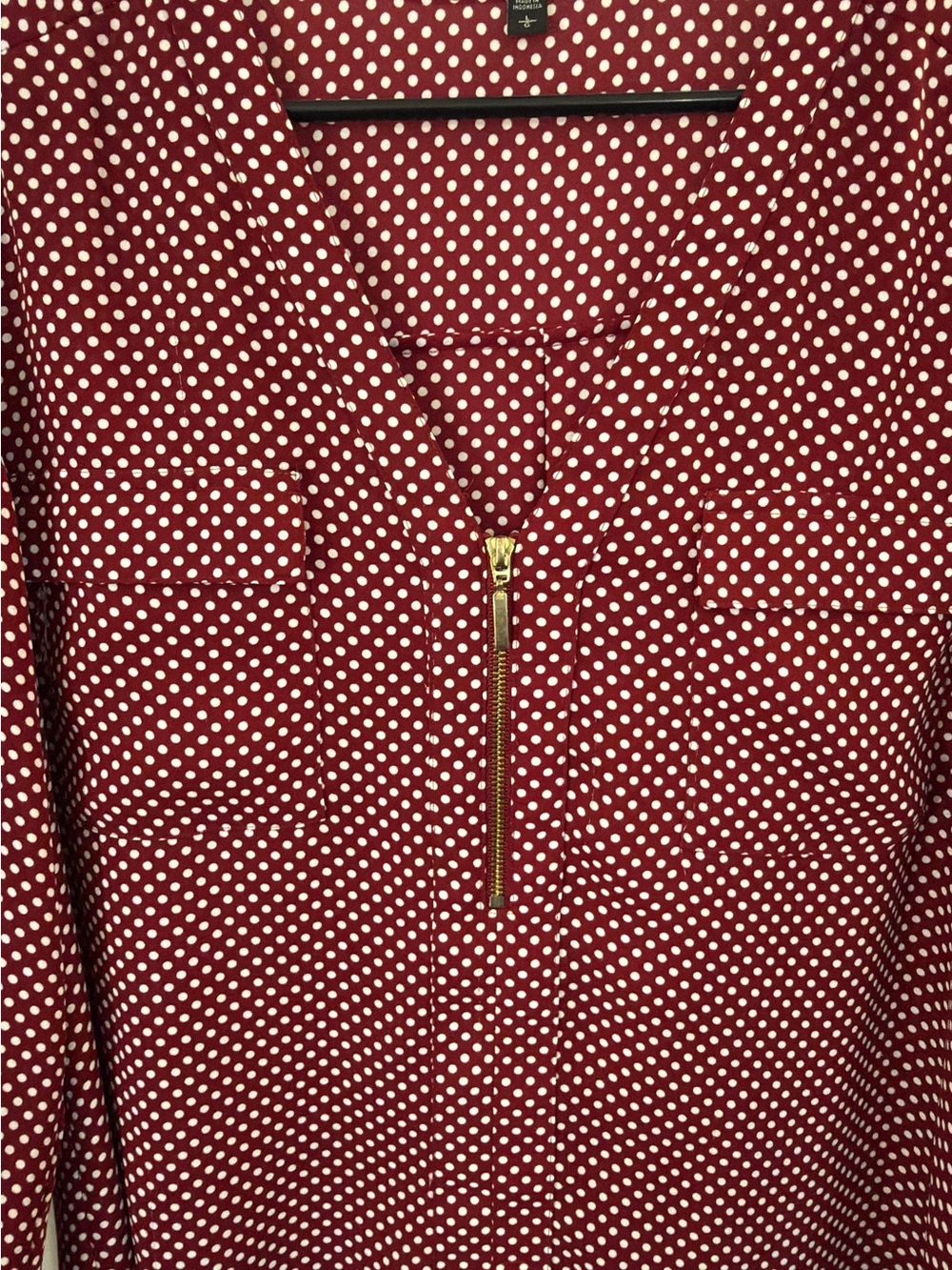 Express Burgundy Polka Dot Zip-Front Blouse Large - Picture 3 of 8